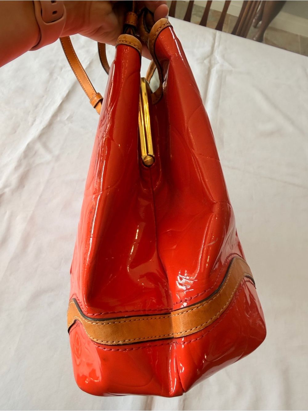 Coach Papaya Peyton Embossed Patent Leather Kisslock Orange Tote No F23722 - Picture 12 of 16